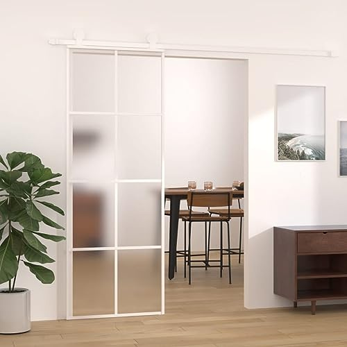 Porte coulissante en verre ESG givré et aluminium 76 x 205 cm Blanc, Porte Intérieure