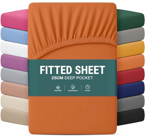 Yorkshire Bedding Extra Deep Super King Size Fitted Sheets 25 CM Rust Bed sheets with Elastic Corners Easy Care Soft Brushed Microfiber Fabric Breathable Shrinkage Fade-Resistant Bedsheets