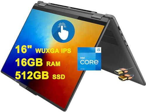 Lenovo Yoga 7i 16 2-in-1 Laptop 16 WUXGA IPS Touchscreen 13th Gen Intel 10-Core i5-1335U (Beats i7-1255u) 16GB RAM 512GB SSD Backlit Fingerprint Thunderbolt Long Battery Life Win11 Gray + HDMI Cable