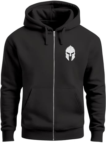 Neverless® Herren Sweatjacke Kapuze Zip Hoodie mit Print Aufdruck Sparta Helm Fashion Streetstyle