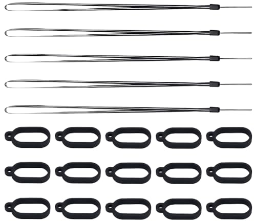 GORGECRAFT 40Stk Anti-Verlust-Ringhalter-Set Aus Silikon-Gummi Bestehend Aus 30Stk 25mm Schwarzem Anti-Verlust-Anhängerring 10Stk Halskettenriemen Schlüsselband Für Den Täglichen Gebrauch Im Büro