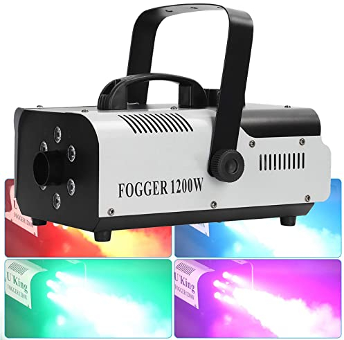 Tragbare Mini Fog Machine 1200W Party Smoke Maschine mit LED bunten Licht und drahtlose Fernbedienung für Weihnachten Hochzeit Szene