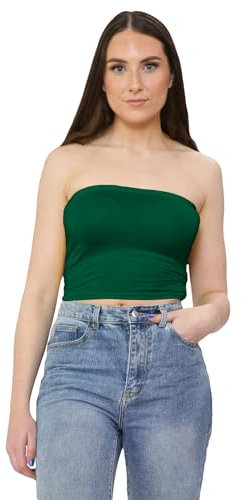 Hamishkane Bustier uni sans bretelles pour femme - Extensible - Décontracté - Pour l'été, vert bouteille, 34-36