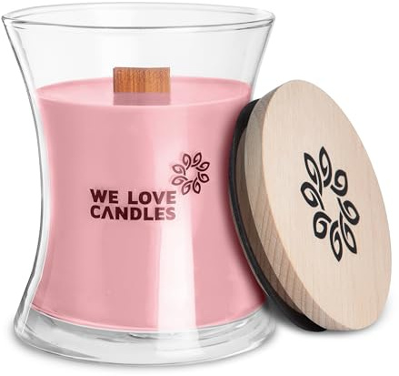 WE LOVE CANDLES Kerze mit Holzdocht - Duftkerzen im Glas mit Deckel - Holzdocht Kerze - Duftkerze Groß - Soja Wachs - Kerze Deko - Kerze im Glas - Scented Candles 300 g min. 64 Stunden Brenndauer