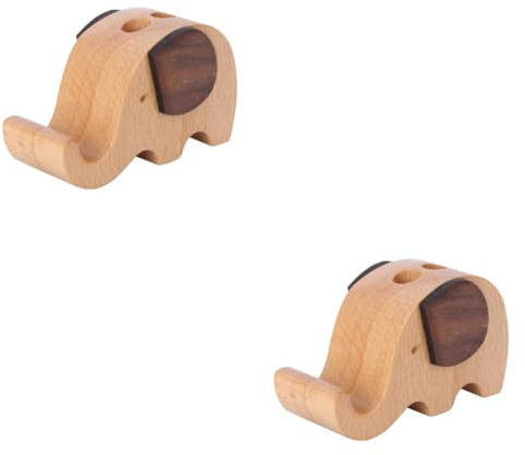 EXCEART 2pcs Elephant Pen Holder Wooden Desk Organizer Mobile Phone Holder for Desk Elephant Shape Storage Pot Cell Phone Stand