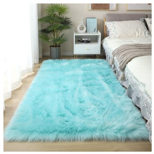 KXCR Dicker, flauschiger Plüschteppich, Wohnzimmerdekoration, Schaffell, große Fläche, Bettvorleger, Heimdekoration, Plüsch-Schlafzimmermatten, Sofakissen, weiche Lounge-Fellteppiche (Farbe: Hellblau,