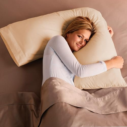 Adam Home V Pillow with Beige Pillowcase Extra Filled Hollow Fiber for Neck Support, Orthopedic, Maternity Pregnancy & Nursing Super Soft & Comfortable V shaped Pillow with Pillowcase