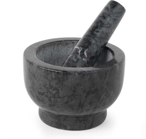 Salter BW11852EU7 Marble Pestle and Mortar – Hand Grind Herbs and Spices For Pesto, Garlic Masher, Marinades, Dressings, Spice Grinder Herb Crusher Kitchen Tool, Solid Heavy Weight, Black