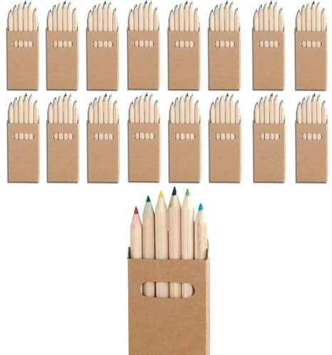 50 Cajas de 6 lápices de colores en. En caja de cartón natural con ventana. Regalo cumpleaños de niños y niñas, detalles para colegios, fiestas o eventos infantiles, restaurantes y hoteles. (50)