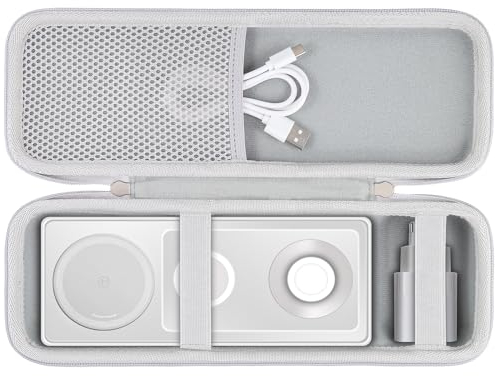 Khanka Hard Travel Case Replacement for Anker Foldable 3-in-1 Charging Station,Carrying Cover for Anker Qi2 Magsafe 15W Ultra-Fast Charger,Case Only (White).