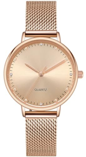 NUOVO Orologio da donna da donna, con lunetta in strass, orologio da donna al quarzo, classico, elegante, per feste, Oro rosa, Minimalista