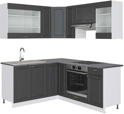 Vicco Eckküche Fame-Line, Anthrazit-Gold/Weiß, 160 x 190 cm, AP Anthrazit