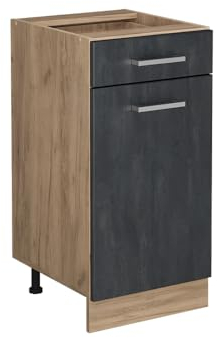 Vicco Küchenunterschrank R-Line, Schwarz Beton, 40 cm ohne Arbeitsplatte