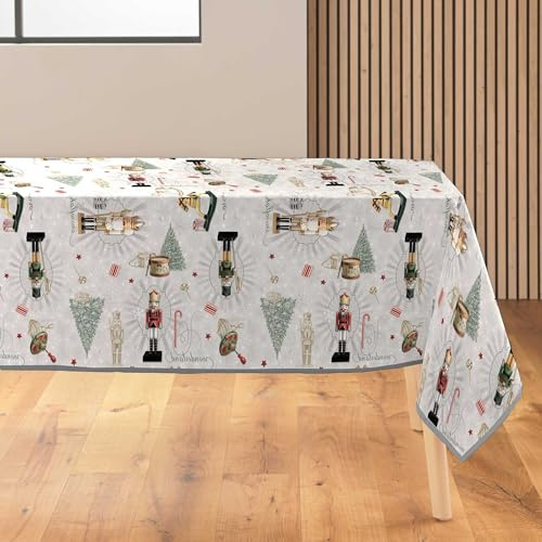 Douceur d'Intérieur, Nappe de Fête Rectangle (150 x 300 cm) Leopold Naturel, Polyester Imprimé