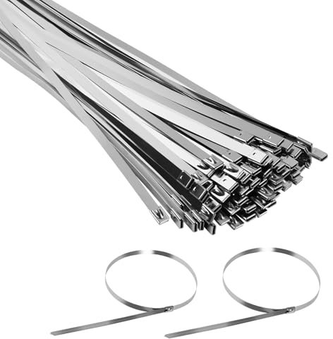 MaxAwe Lot de 100 serre-câbles en acier inoxydable - 500 x 7,9 mm - Serre-câbles en métal auto-bloquants - Serre-câbles en métal amovibles - Pour le jardinage