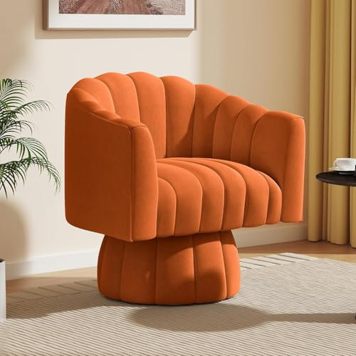 SEYNAR Mid Century 360 Grad drehbare Kuscheltonnen-Akzentsofasessel, runde Sessel mit breit gepolstertem, flauschigem Samtstoffstuhl für Wohnzimmer, Schlafzimmer, Büro, Wartezimmer (Orange)
