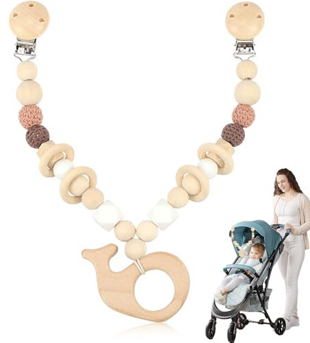 XUHN Kinderwagenkette Holz Baby, Kinderwagenkette aus Holz, Kinderwagen Kette für Babys, Niedliche Tierform Kinderwagenkette Junge Mädchen für Babys ab 0+ Monaten