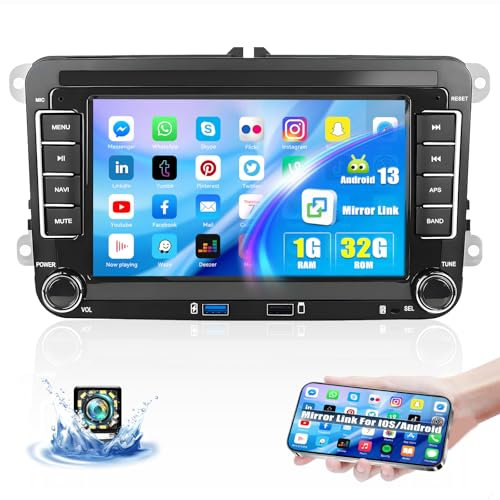 Android 13 Autoradio für VW Golf 5 6 Polo T5 Tiguan Caddy Skoda Passat B6 B7 Touran, 7 Zoll Touchscreen Radio mit Mirrorlink GPS WiFi Bluetooth FM/RDS EQ SWC+ Rückfahrkamera und Micro