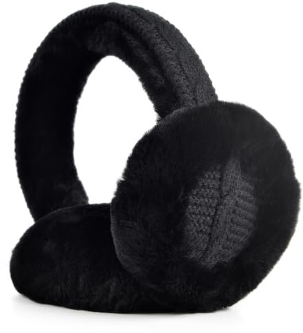 Harssidanzar Womens Winter Earmuffs, Cache-oreilles en mouton, Cache-oreilles pliable, Cache-oreilles d'extérieur HL303EU, Noir
