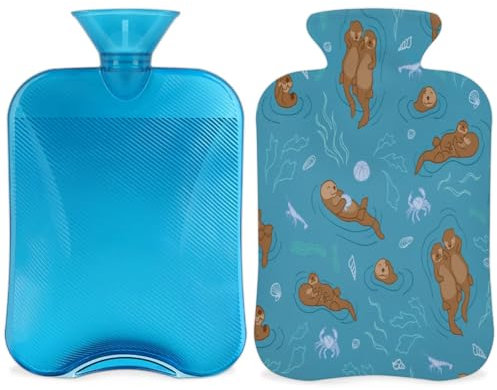 Sea Animal Otter Hot Water Bottle with Cover, Cute Otters 2L Hot Water Bag for Pain Relief, Neck and Shoulder, Hand Feet Warmer