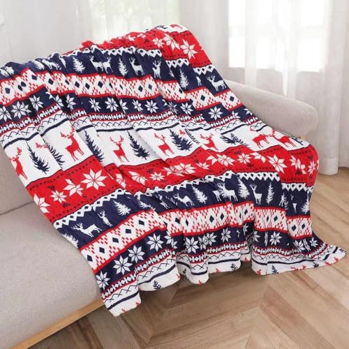 Kuscheldecke Weihnachtsdecke dreifarbiges Weihnachtsmuster 220x200 cm Christmas Winterdecke flauschig warme Tagesdecke Wohnzimmer Deko Sofadecke Bettdecke