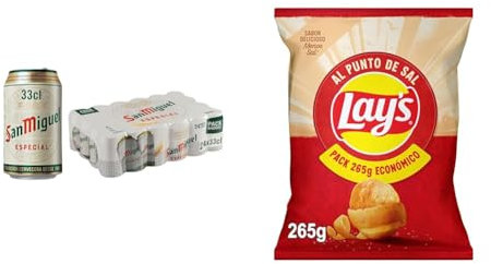 San Miguel Especial Cerveza Dorada Lager - Pack de 24 Latas x 33 cl - 5,4% Volumen de Alcohol + Lay'S Patatas Fritas Al Punto de Sal, 265g