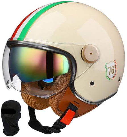 Beyswage Jet Helmet 3/4 Open Face Motorcycle Helmet Vintage With Double Goggles Comfort Lining Earmuffs ECE Certification Crash Helmet Scooter Cycle Bike Chopper Helmet for Adult Men Women