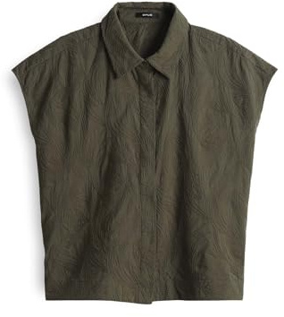 OPUS Damen Kurzarmbluse | Hemdbluse FALME mit sommerlicher Allover Stickerei Olive Leaf, M