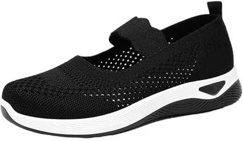 Generico Sneakers Donna Pianta Larga da Ginnastica da alla in Tessuto a Rete a Righe Scarpe Impermeabili Estive (Black, 36)