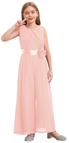 Zaldita Tuta da Cerimonia Bambina Senza Maniche con Cintura Jumpsuit Elegante Pantaloni a Vita Alta Vestito Tinta Unita in Chiffon per Matrimonio Banchetto Partito