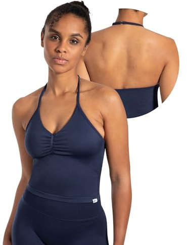 SMILODOX Crop Top Damen Malena, Cropped Neckholder Sporttop mit Ringdetails, Raffung & Rückenfrei, Tanktop nahtlos & figurbetont, ideal für Sport, Freizeit, Yoga & stylische Active Looks