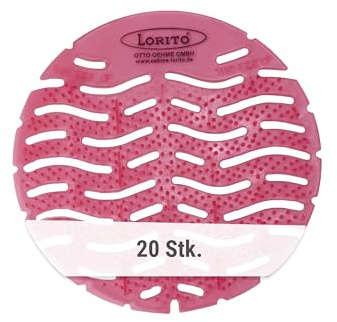 Lorito Urinalsieb mit Duft Apfel - 20 x Urinaleinlagen als Spritzschutz & Geruchsneutralisierer, Für langanhaltende Frische im WC und Pissoir, Hergestellt aus recycelten Materialien