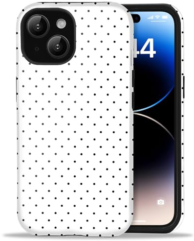 Amzfield Case for iPhone 15 Plus, Small Polka Dot Dual Layer Retro, White | Small Polka Dot Dotted Dual Layer Shockproof Retro Cute Girly for Girl Women Drop Protection Precise Cutouts Impact Resistant
