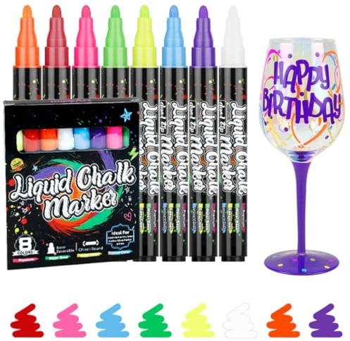 DIFLAX 8 Stück Leucht Glasmarkierer Stifte, Für Trinkgläser, Weingläser, Spülmaschinenfest, Glas Marker Zum Markieren, Getränkemarker, Für Partys,Weinliebhaber (Fluoreszierende Farbe)