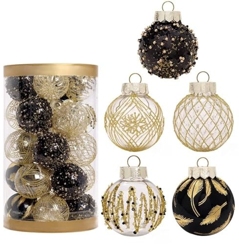 Gdfnmogo 25PCS Christmas Glitter Ball Ornaments for Holiday Tree Decorations, Wedding Party, Home Garden Décor with Pink Silver Blue Gold Red G(BLACK GOLD)