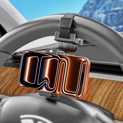 Wukanleng Steering Wheel Phone Holder for Car [Never Fall] 360° Adjustment Steering Wheel Phone Mount for Truck/Tesla/Pickup/Golf Cart/SUV, Compatible with iPhone 17 Pro Max 16 15 Ai Plus Smartphone