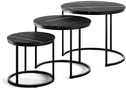 Vicco Couchtisch-Set Montreal, Schwarzer Marmor, 55 x 55 cm