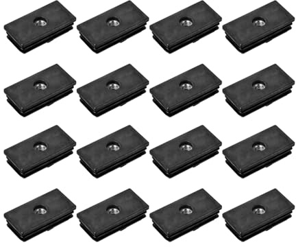 16 inserti neri per tubi rettangolari con filettatura M6, rondelle protettive, per gambe di sedie, tavoli, mobili (15 x 30 mm)