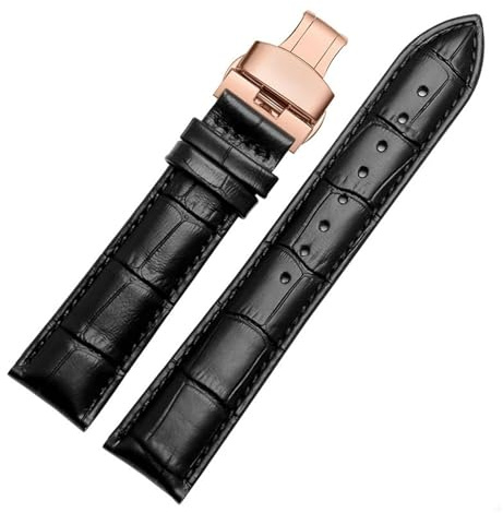 NFJNFCF Kompatibel mit Casio/Armani/TITUS-Armband, Herren- und Damen-Accessoires, 12 mm/14 mm/18 mm/20 mm, 22 mm, weiches und bequemes Lederarmband(Black rose,20mm)