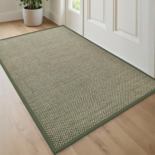 DEXI Fußmatte Innen 90 x 140 cm, rutschfest und Saugstark, Grün | Gewebte Oberfläche, Schmutzfangmatte, Gummirücken, Pflegeleicht, Dünn Türmatte Für Haustür, Flur & Küche
