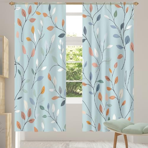Fabpuro Voile Curtains for Living Room Bedroom Windows 84''Drop 2 Panels Rod Pocket Semi Transparent Sheer Curtain Botanical Leaves Vines Net Curtain Drapes,55x84inx2