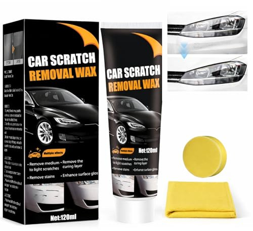 Car Scratch Remover for Deep Scratches - Car Paint Scratch Remover Wax for Vehicles - Car Polish Kit with Sponge & Towel - Removes Marks, Swirls, Abrasions & Stains, Easy DIY Use（120ML）