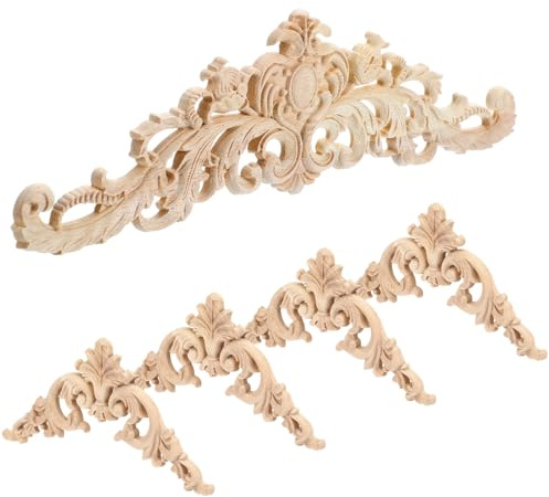 5 Stück Holz Ornamente Stuckleisten Wand Ornamente für Möbel Ecke Onlay Applique Möbe Geschnitzt Corner Holzornamente für Möbel 30 x 8 cm Holzschnitzerei Applikation