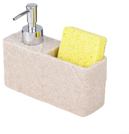 TONIXY 1 distributeur de savon avec porte-éponge, bouteille en résine, pour évier de cuisine, salle de bain, design peu encombrant, noir beige (beige)