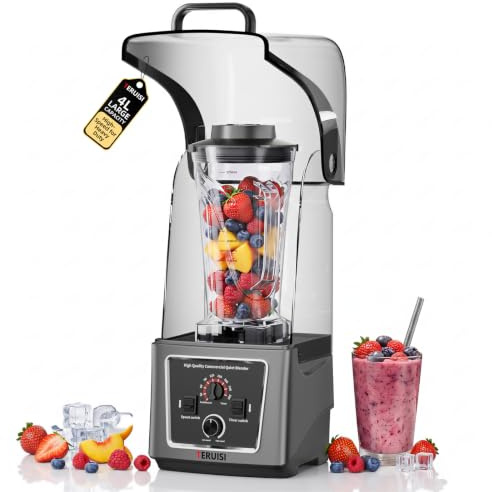 TERUISI 4L Commercial Blender with Sound Enclosure, Adjustable Speed & Timer Functions, 2200W High Powered Blender with 23000RPM for Kitchen Shakes, Smoothies, Peree, Crush Ice
