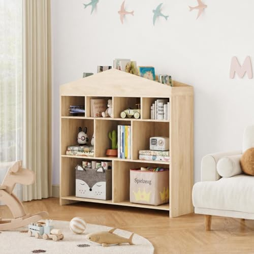 Zstar Bücherregal Kinder Aus PB, Kinderregal Mit 9&15 Fächer | Vielseitige Aufbewahrung Für Kinderzimmer, Wohnzimmer, Arbeitszimmer, 104 x 100 x 30 cm, Naturholzfarbe