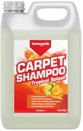 HomeGenie Carpet Shampoo Detergent Formula 2.5L Tropical Splash | Machine cleaning solution for rugs, upholstery, sofas and household fabrics. Suitable for machines, washers and family homes.