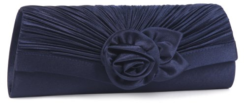 Damara, Damen-Clutch, Satin, Plissee-Blume vorne, Blau - Marineblau - Größe: Large