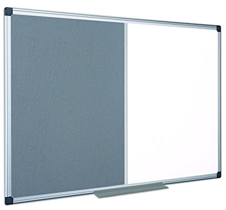 Bi-Office Maya Kombitafel, Halb Magnetisches Whiteboard, Halb Graue Filztafel, Aluminiumrahmen, 150 x 120 cm