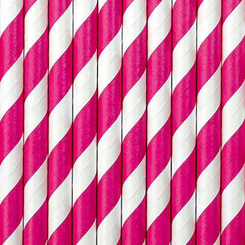 10 pailles en papier, rose/blanc